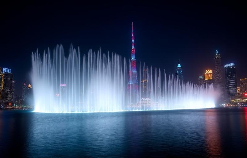 The spectacular Dubai Fountain show at night